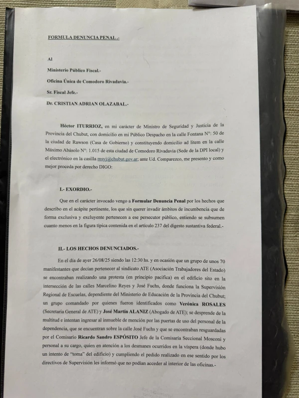 Denuncian penalmente a dirigentes de ATE por el violento ataque a policías en Comodoro