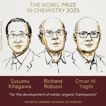 El premio Nobel de Química 2025 fue otorgado a Susumu Kitagawa, Richard Robson y Omar M. Yaghi