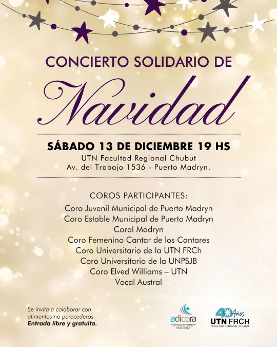 UTN Chubut invita a compartir un Concierto Solidario de Navidad