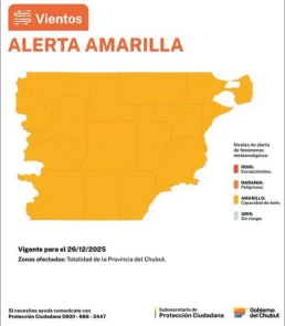 Alerta por fuertes vientos en Chubut