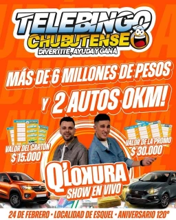 El Telebingo Chubutense llega al 120° aniversario de Esquel con el show de Q’Lokura y grandes premios