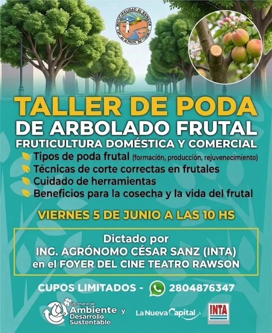 Rawson realizará un taller de poda de árboles frutales