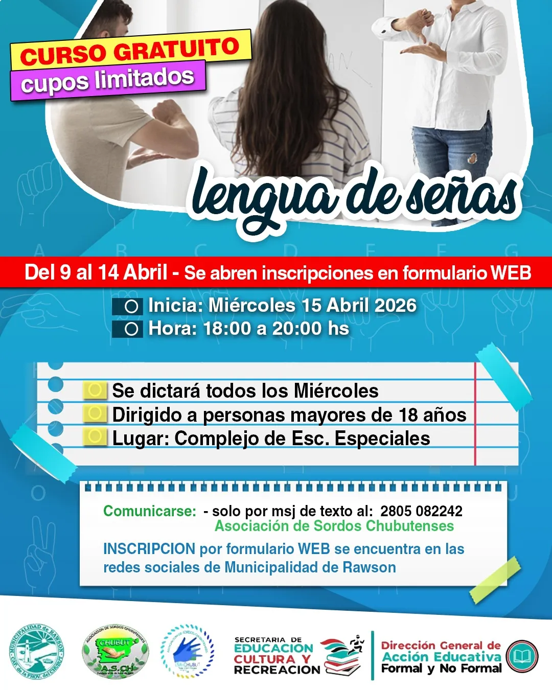 Se dictará en Rawson un curso gratuito de lenguaje de señas